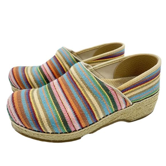 Dansko Vegan Woven Striped Colorful Comfort Espadrille Style Clogs Size 8 - Picture 15 of 15
